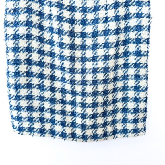 NWT Ann Taylor Blue White Textured Houndstooth Plaid Square Neck Dress Petite 12 - Picture 8 of 12